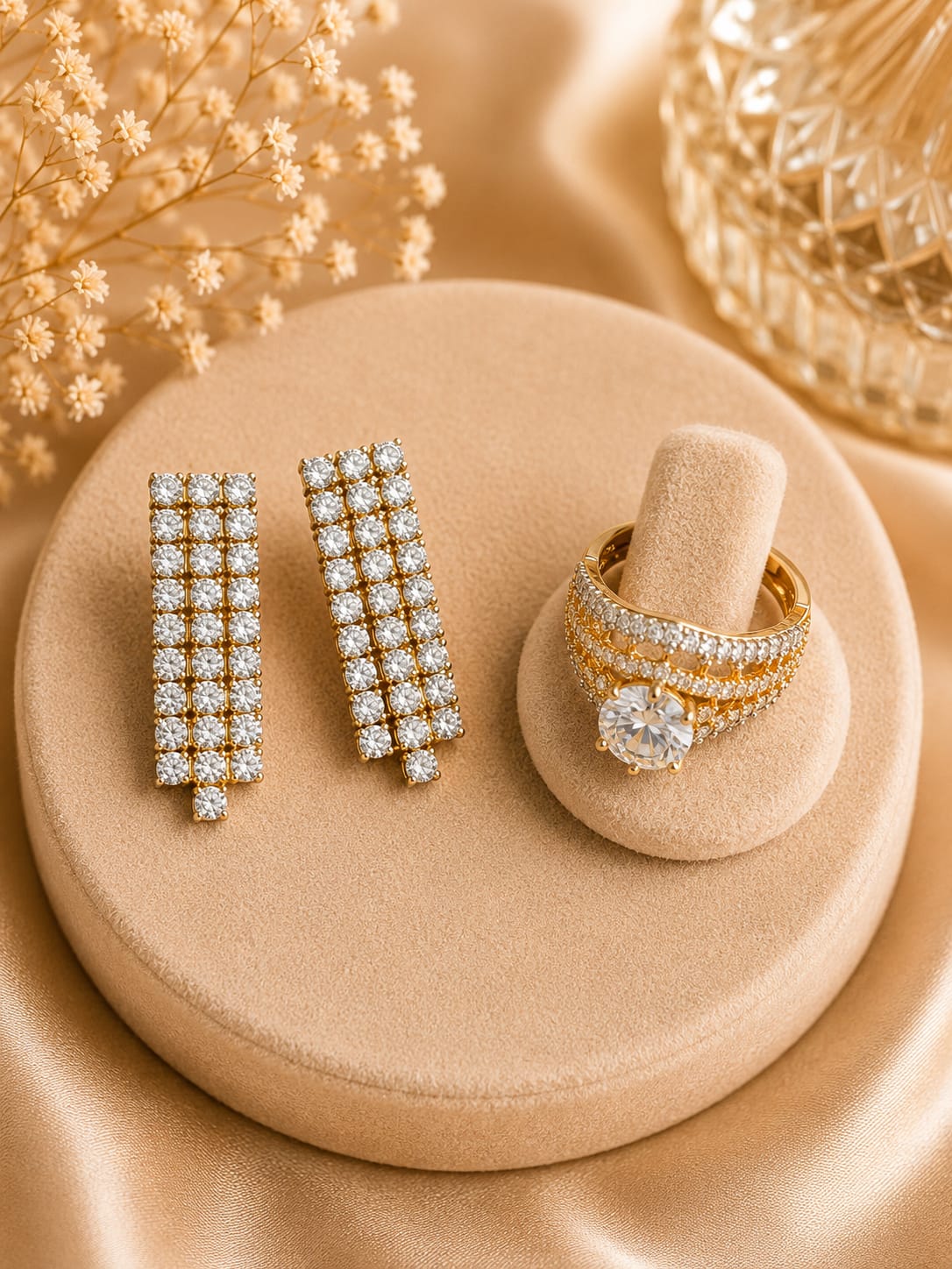 Zircon Earring And Ring Combo For Women And Girls
