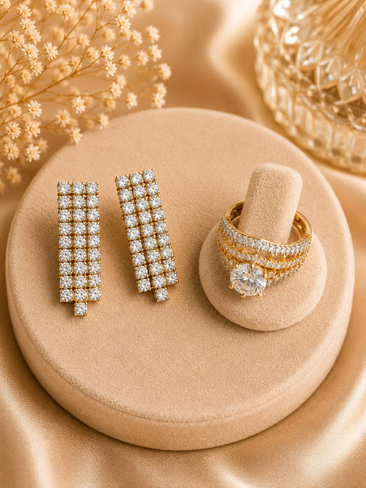 Zircon Earring And Ring Combo For Women And Girls