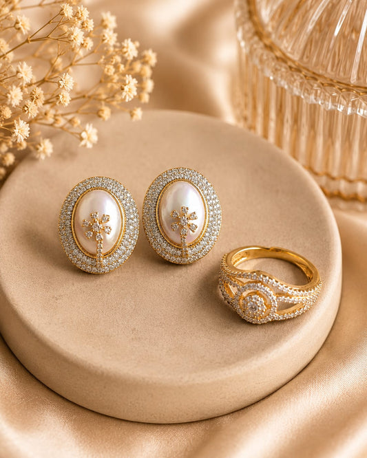 Oval Studs With Ring Combo For Women And Ring