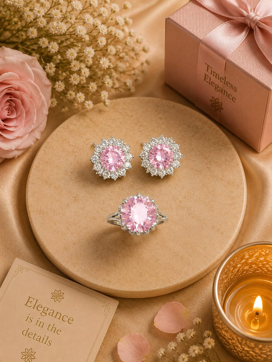Blush Pink Ring And Studs Combo For Women And Rings