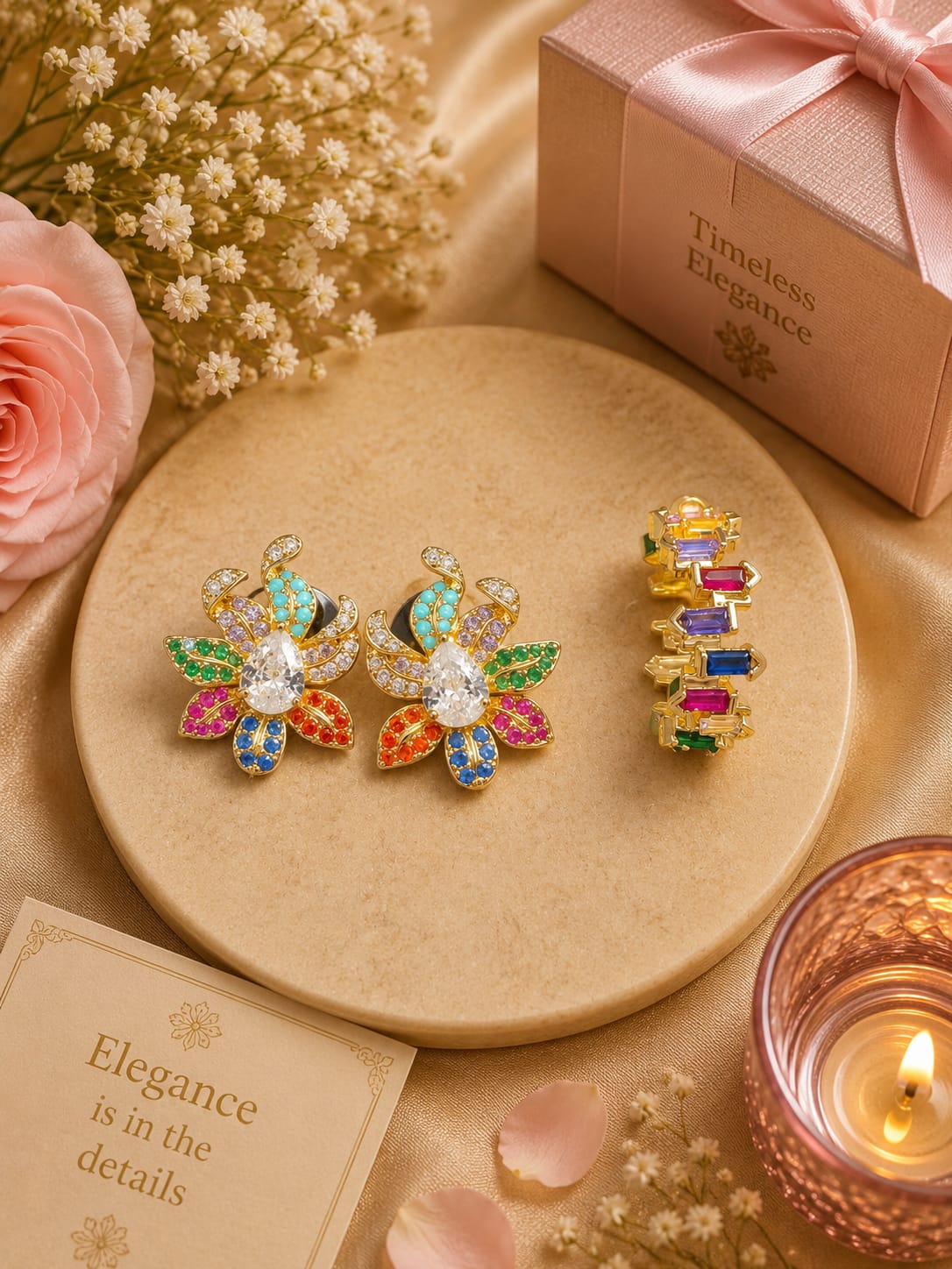 Multicolor Studs With Multi Stones Band Combo For Women And Girls