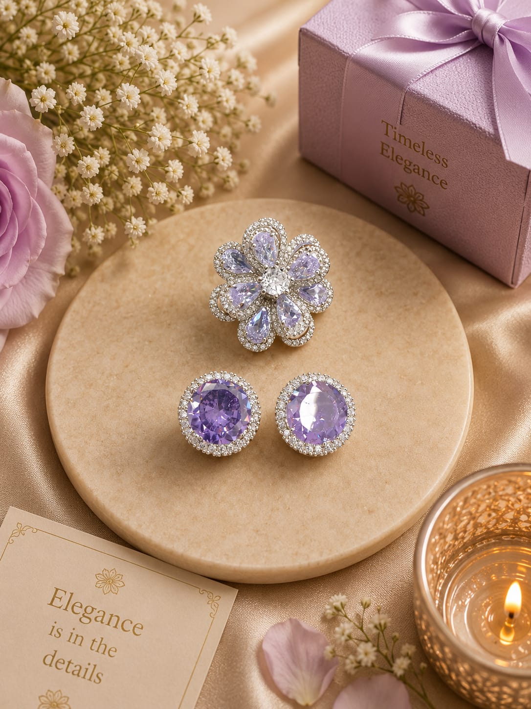 Round Studs With Ring In Lavender Combo For Women And Girls