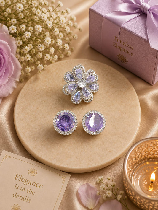 Round Studs With Ring In Lavender Combo For Women And Girls