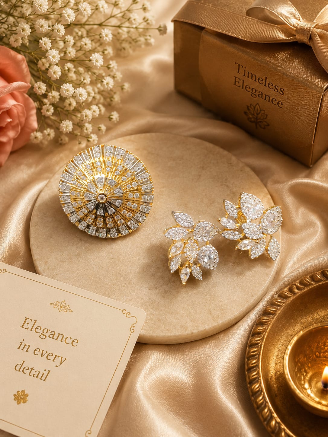 Dual Tone Ring And Studs Combo For Women And Girls