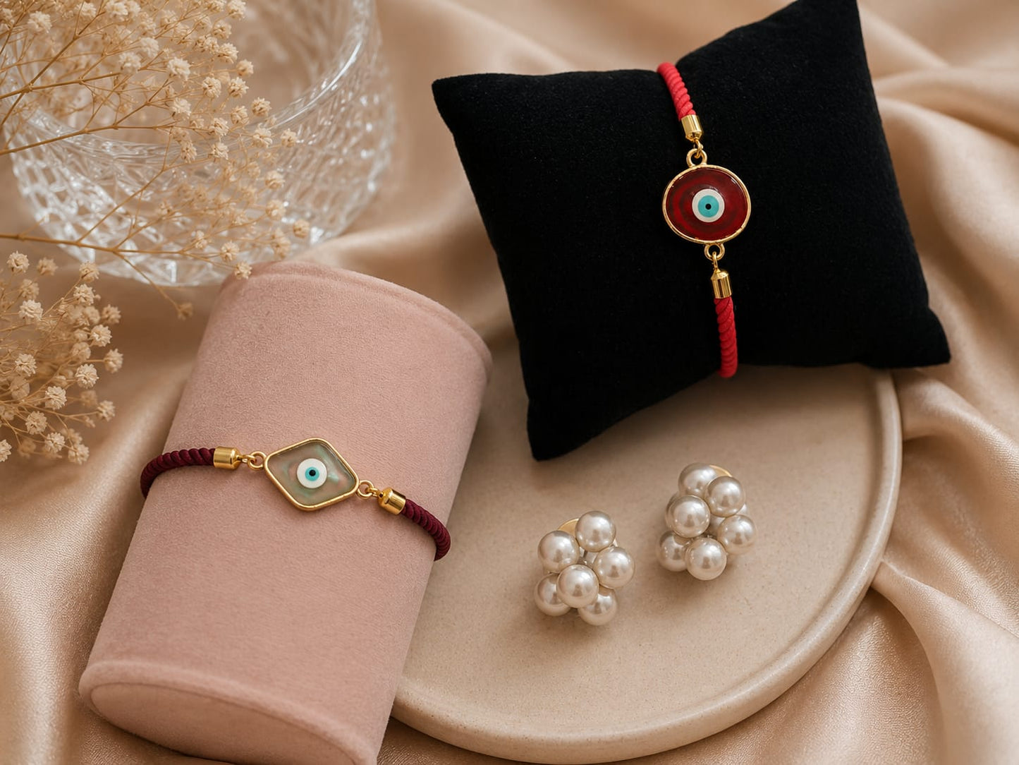 Evil Eye Bracelets Combo With Pearl Cute studs