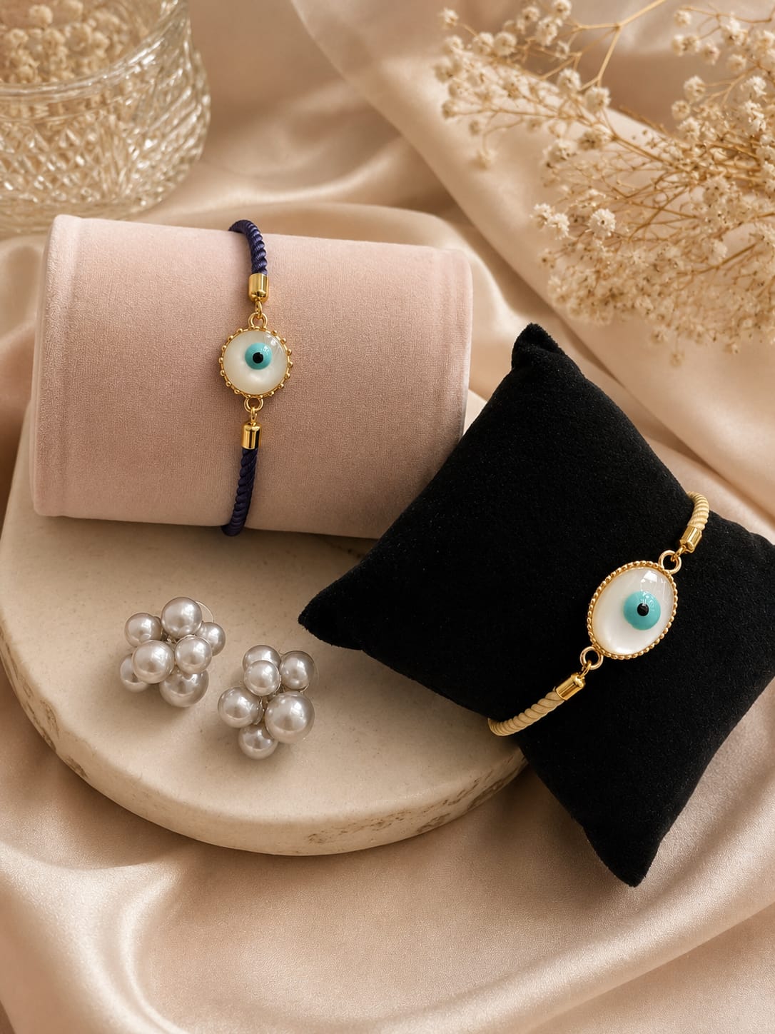 Evil Eye Bracelets Combo With Pearl Cute studs