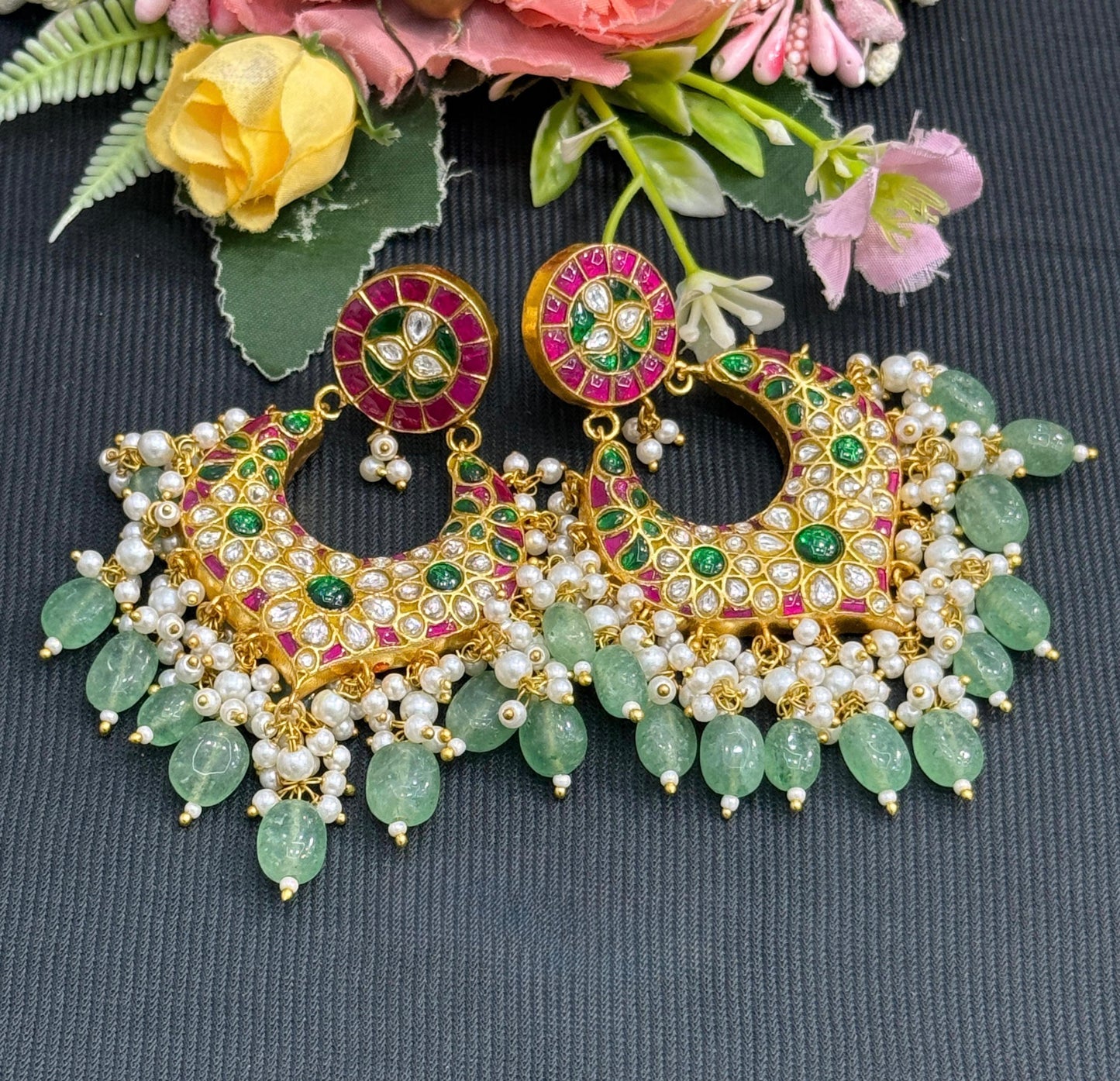 Multicolor Chanbali With Gold Finish Earring For Women