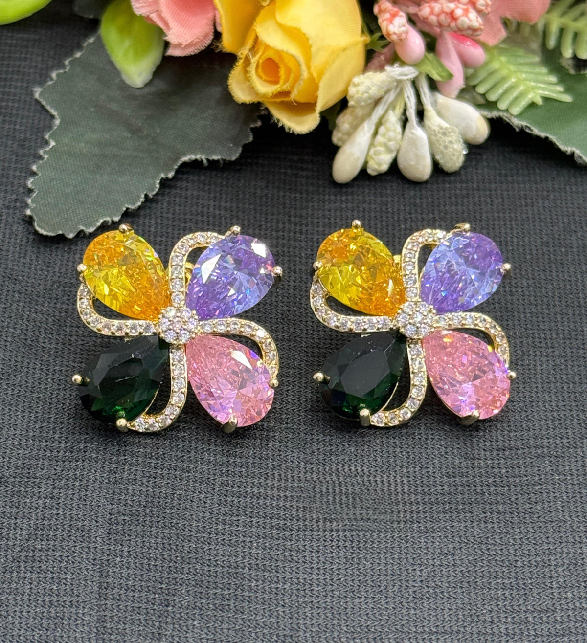 Doublet Stone Studs Colroful For Womens