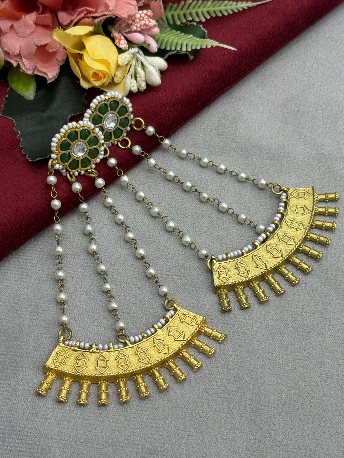 Strings Hanging With Kundan Stones Earrng