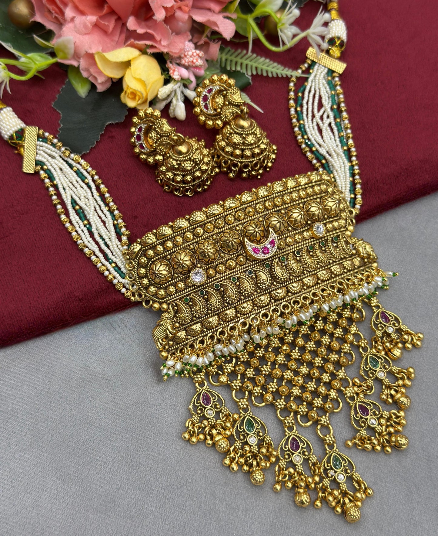Rajwadi Aadh Choker Necklace For Women