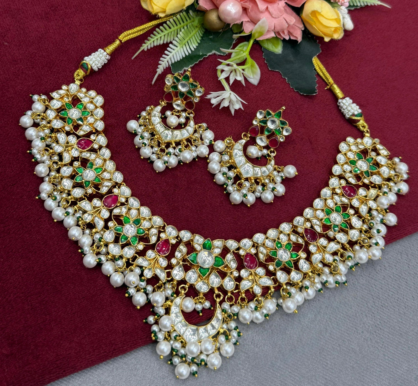 Multicolor Paachi Kundan Necklace with Earrings