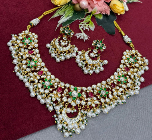 Multicolor Paachi Kundan Necklace with Earrings