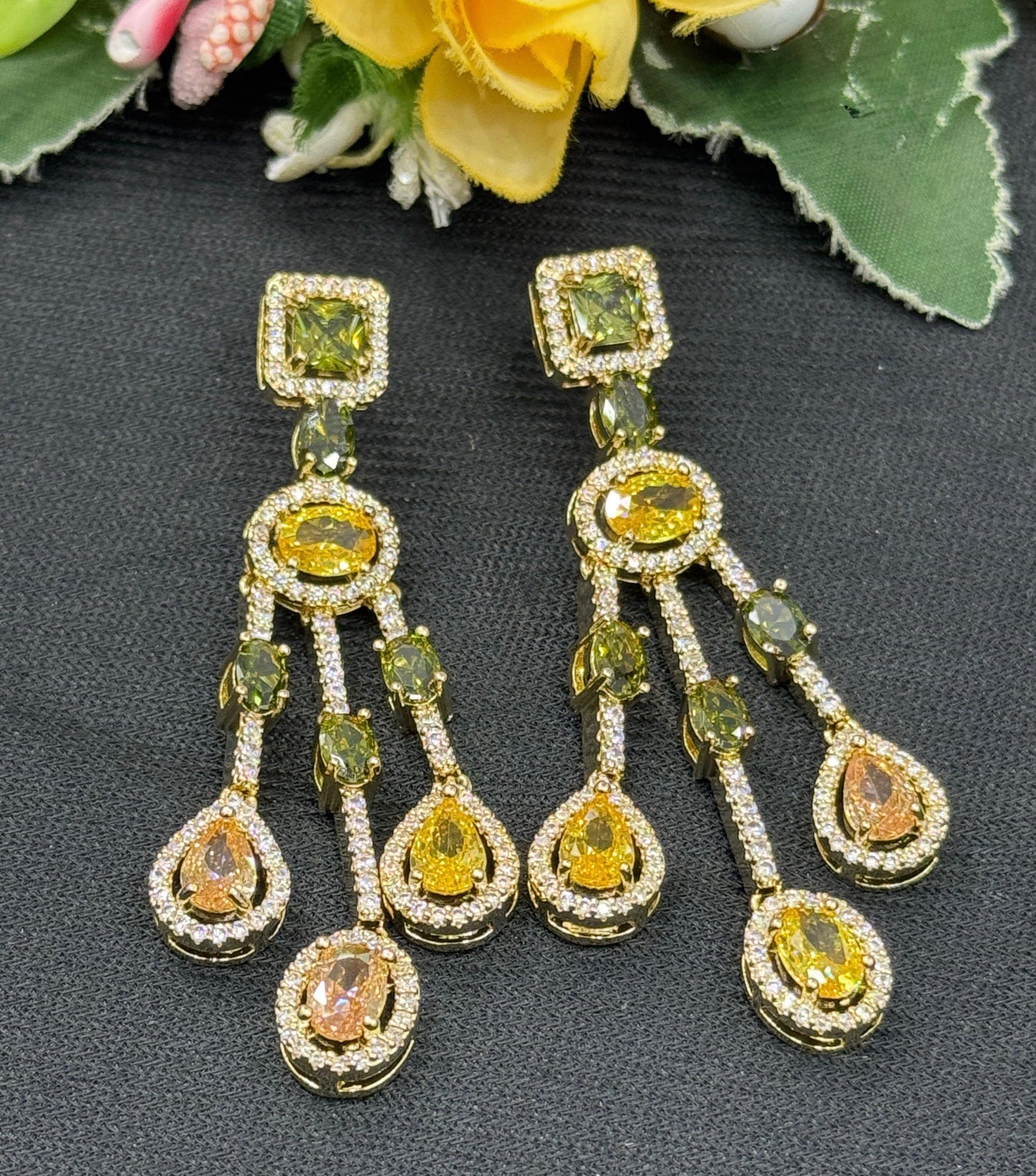 Crystal Stones With CZ Earrings