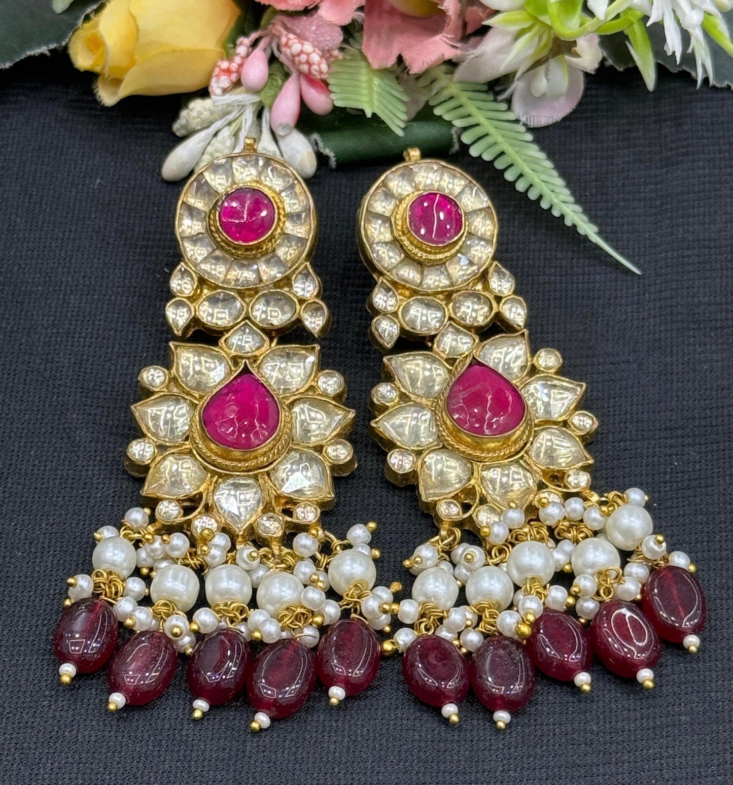 Golden Finish Ruby Stone Earring
