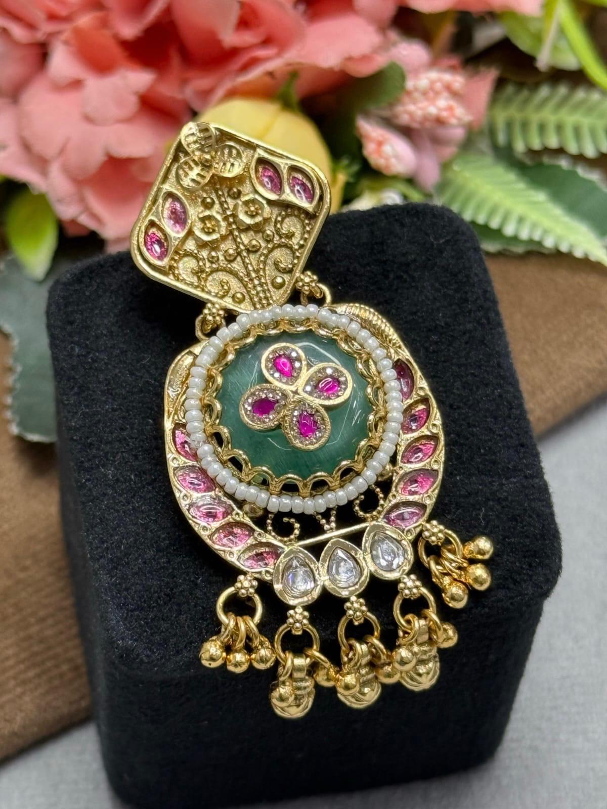 Dual Finger Ring With Kundan Stones For Women