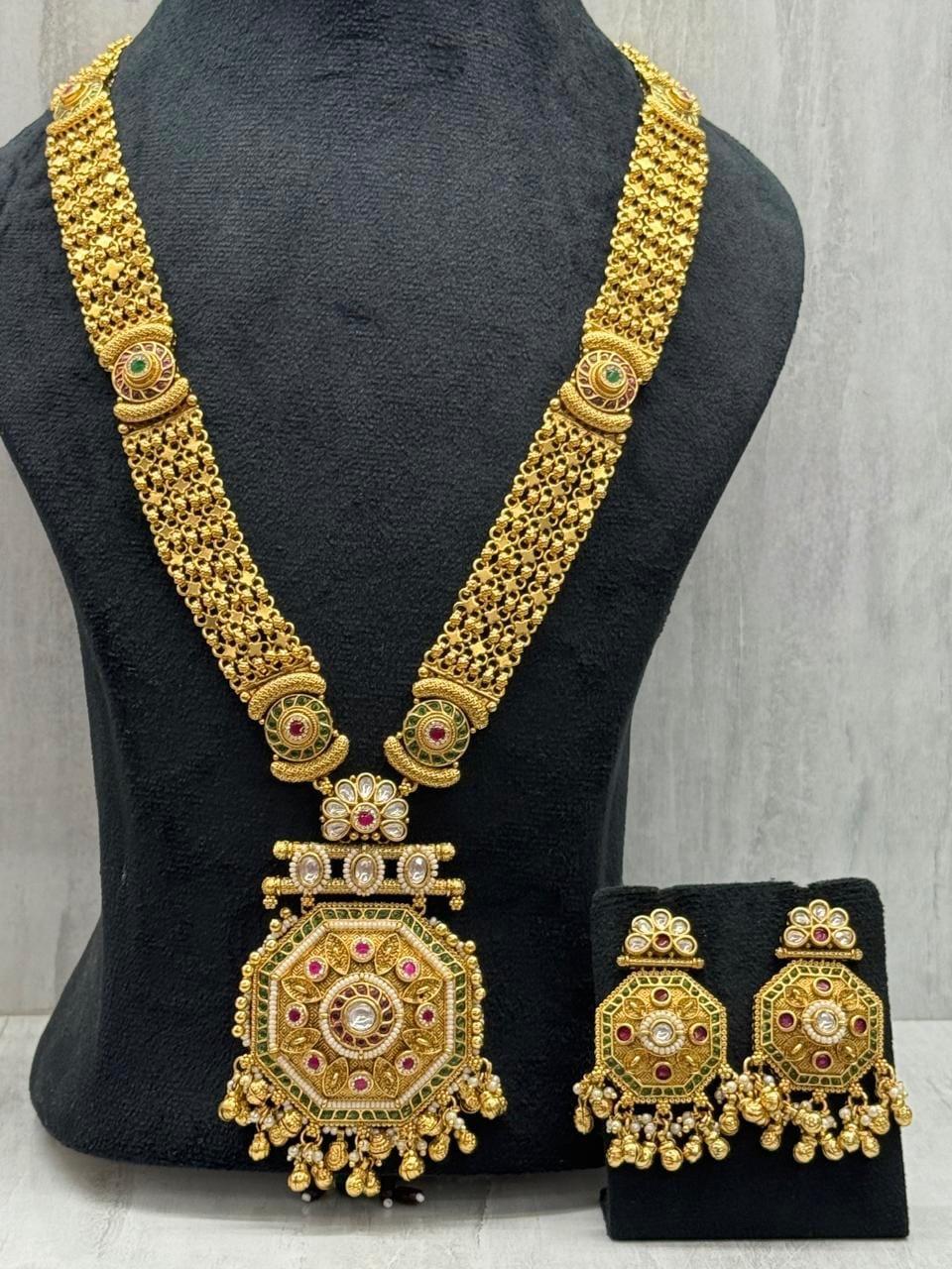 Gold Plated Heritage Long Necklace set For Women