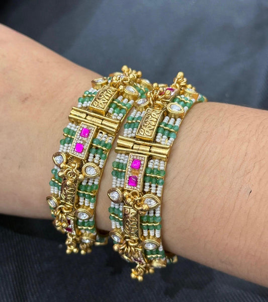 Broad Kundan Rajwadi Bangles For Women