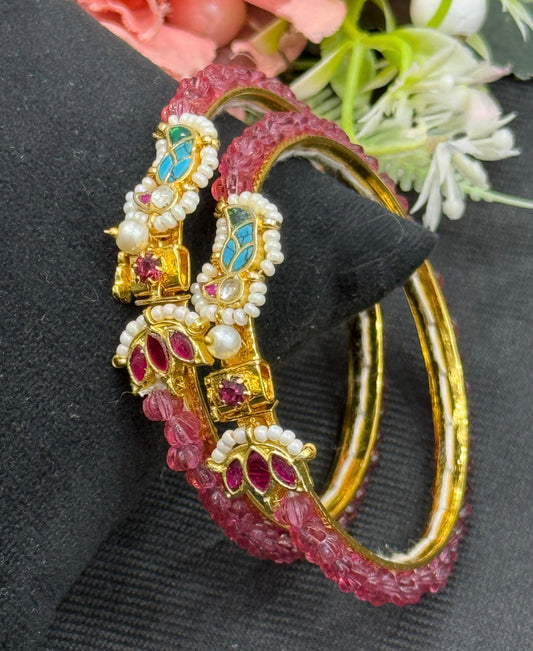 Beading With Paachi With Motives Bangle In Ruby For Women
