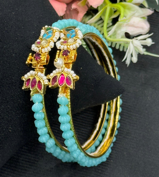 Beading With Paachi With Motives Bangle In Blue For Women