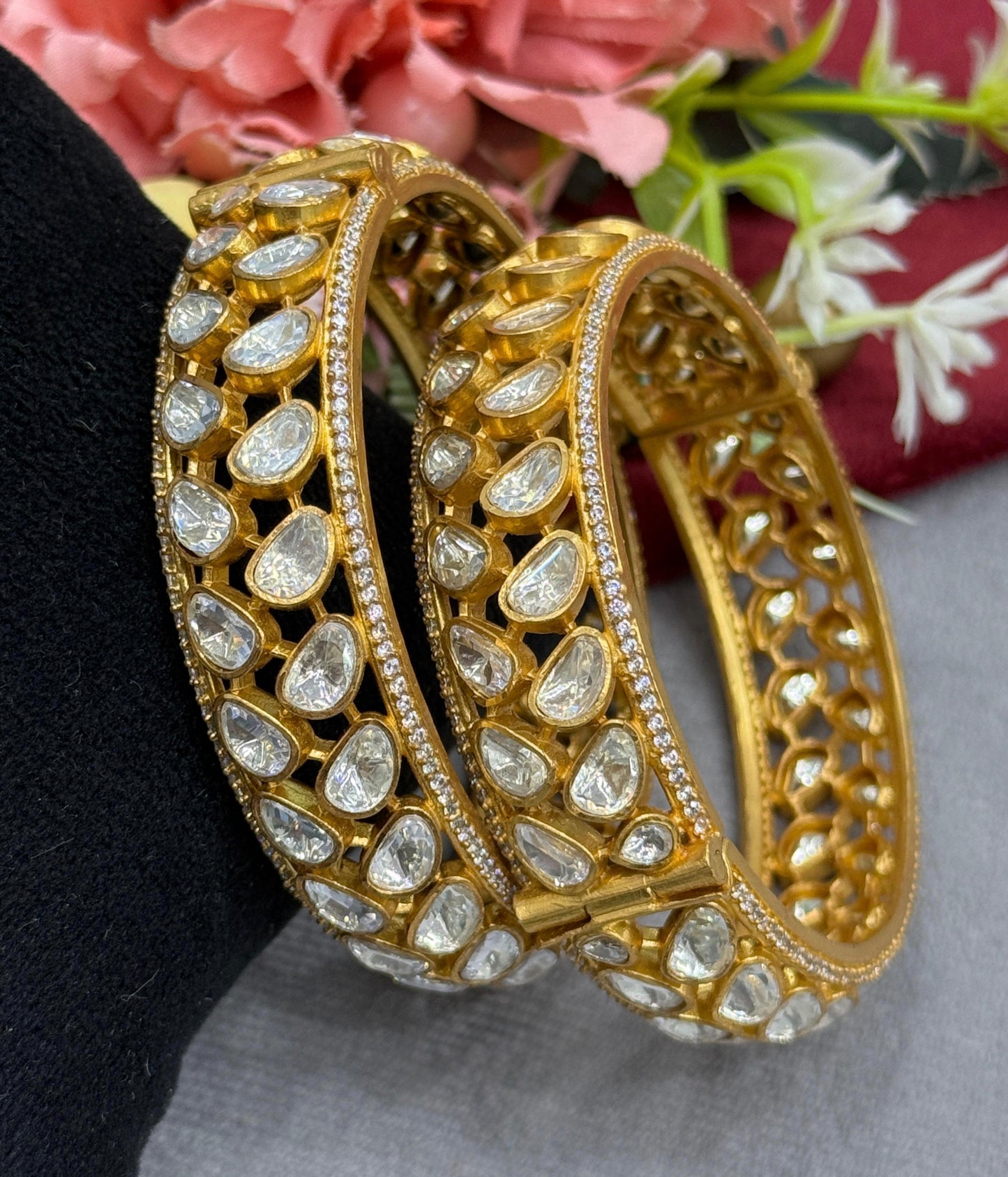 Mossanite Peeli Polki With CZ Bangles For Women