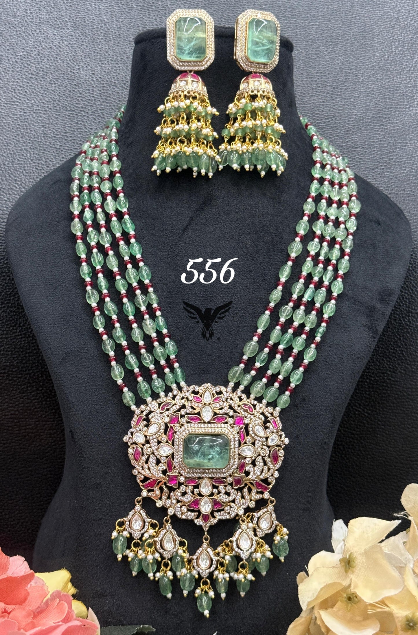 Farah mosanite long necklace doublet stone with monalisa beads for womens
