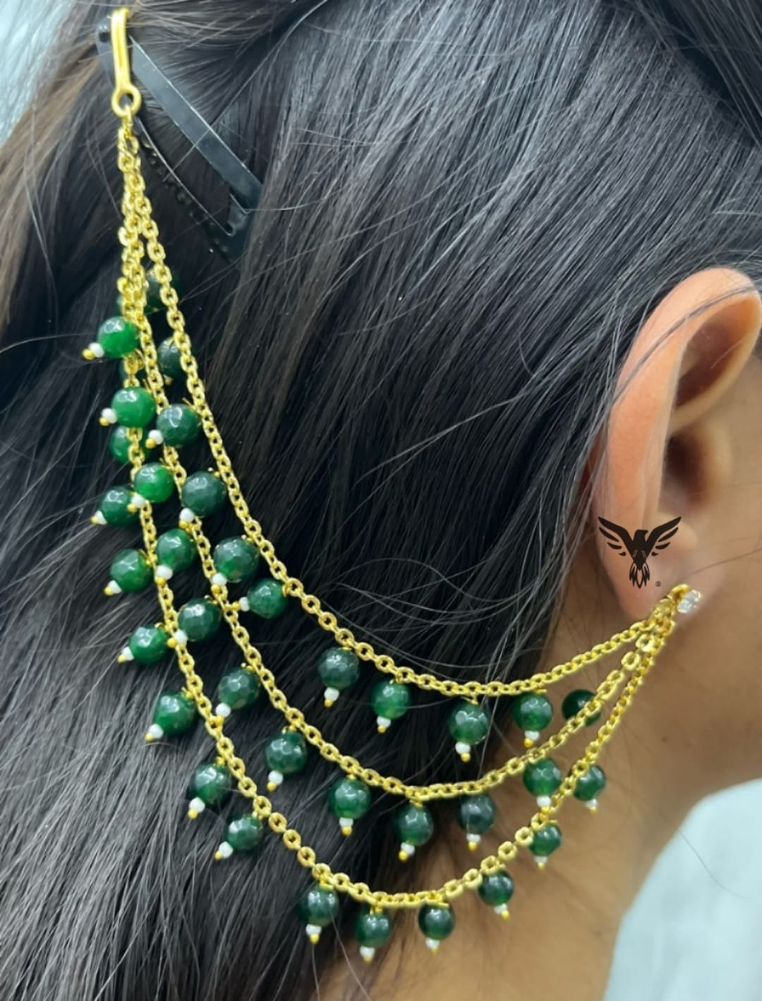 Hanging pearls kaanchain in green For Women