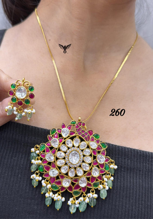 Antique jadaoo with  mosanite with kemp stone pendent set in ruby for women