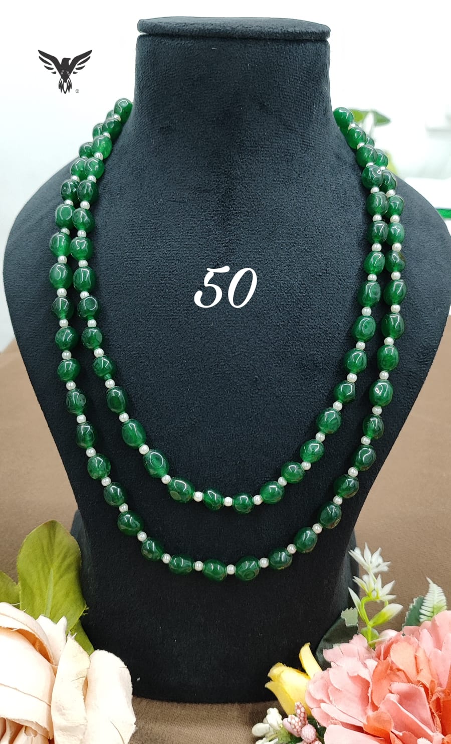 Emerald Green beaded double layered mala for women