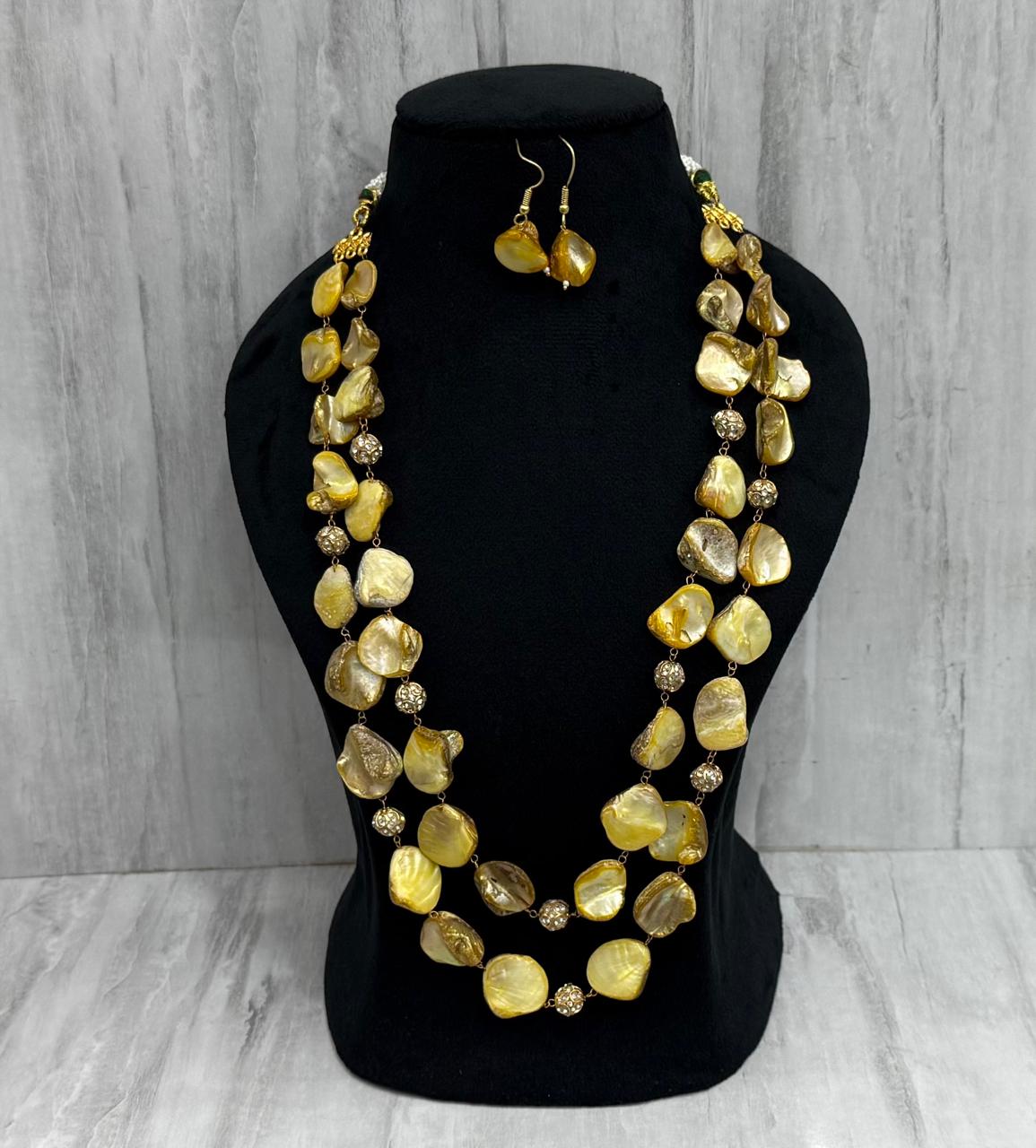 Unique yellow double layered necklace mala for women