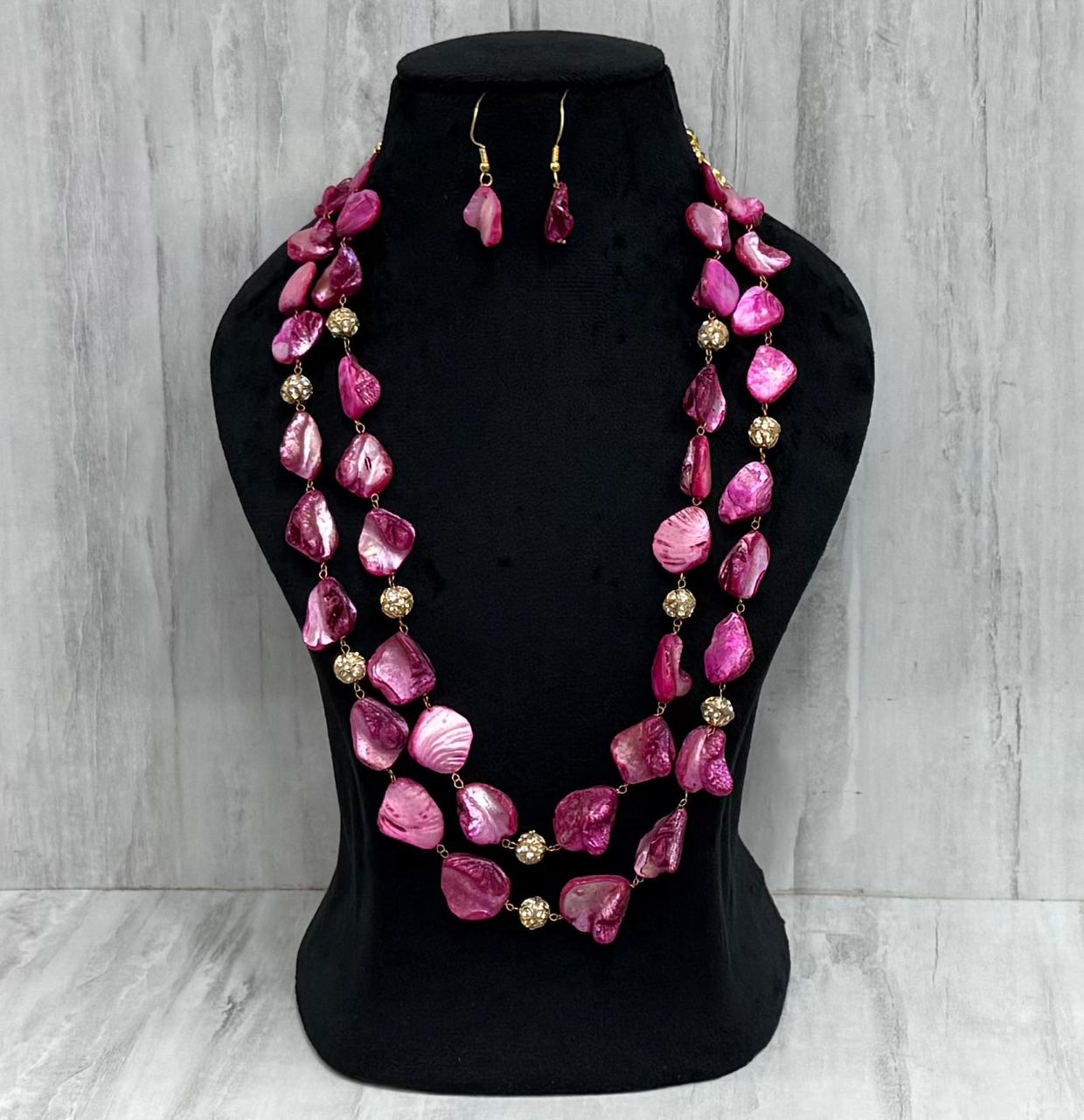 Unique pink double layered necklace mala for women