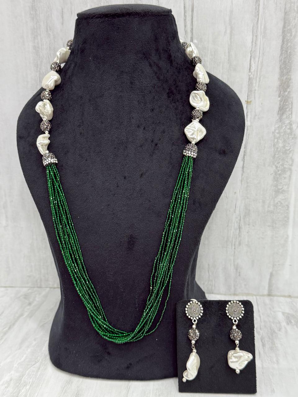 HALF LAYERD AND STONES MALA IN GREEN FOR WOMEN