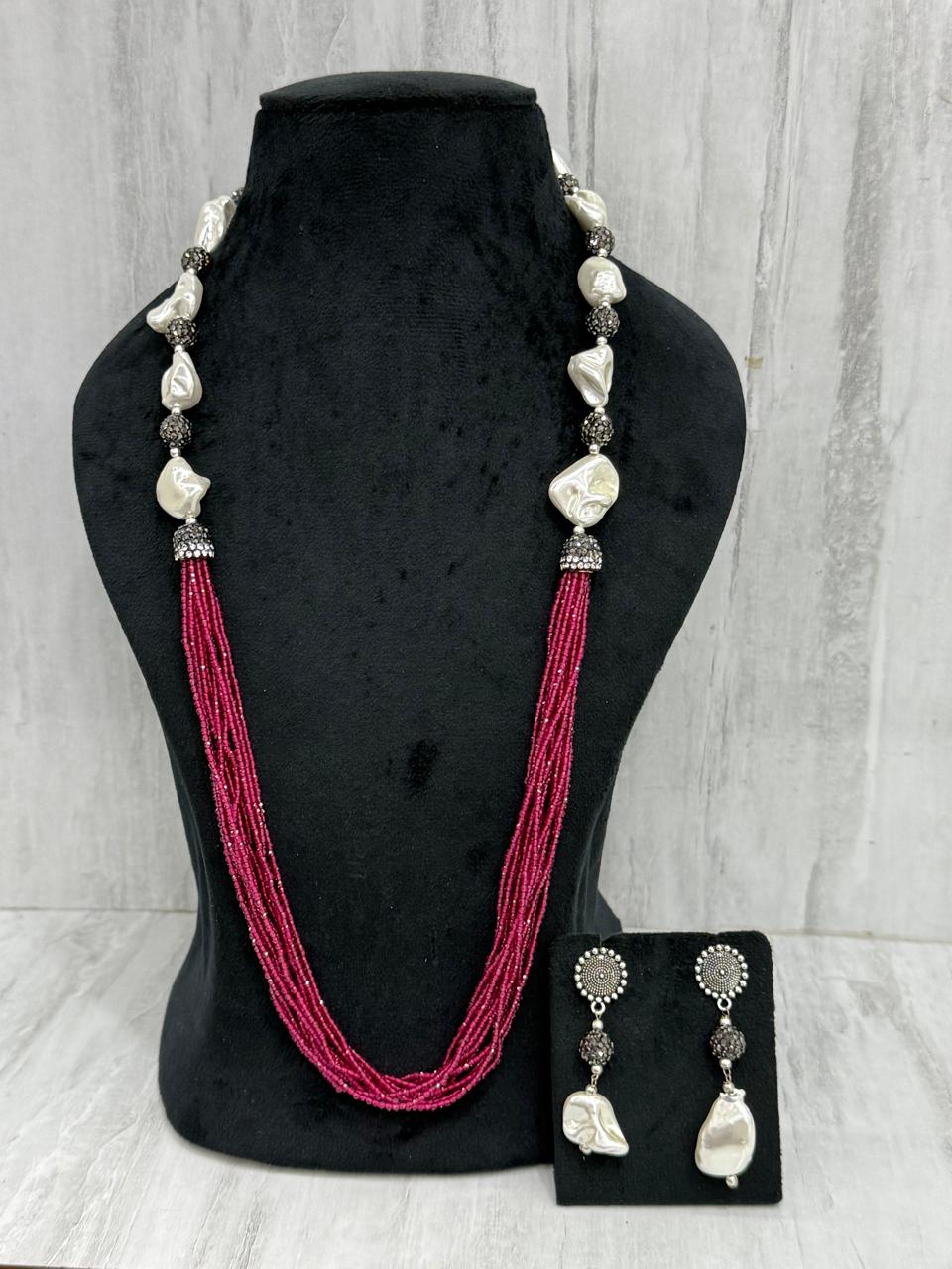 HALF LAYERD AND STONES MALA IN PINK FOR WOMEN