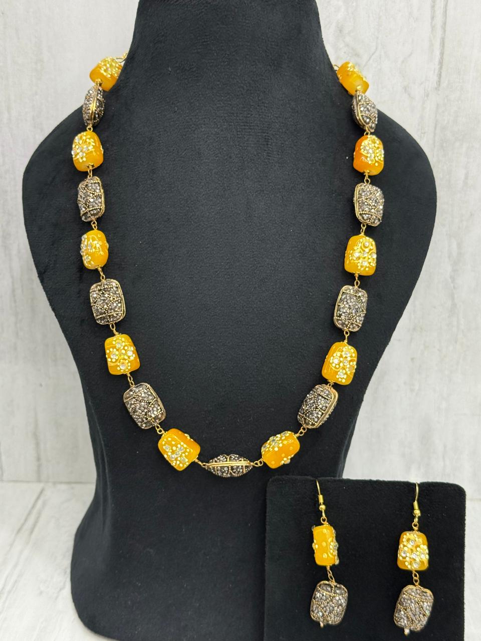 JAIPURI TUMBLES  WITH TURKISH BALLS MALA IN YELLOW FOR WOMEN
