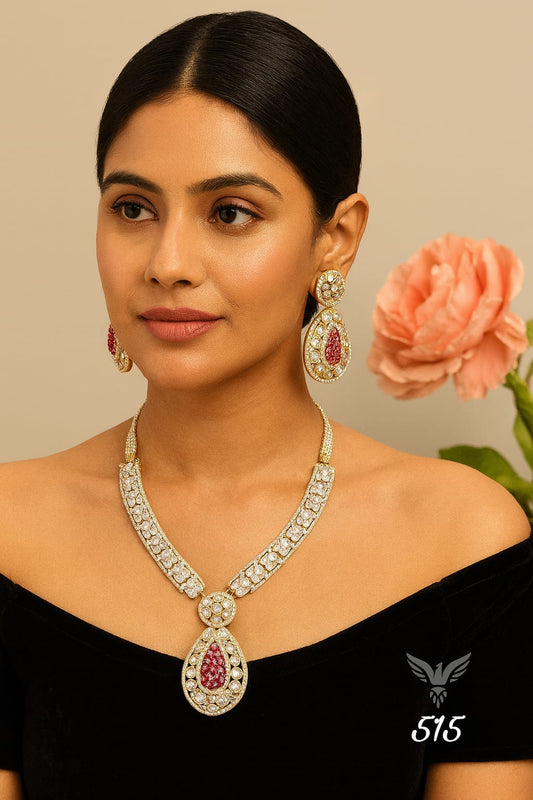 Ruby sunheri necklace with earrings perfect for weddings and parties