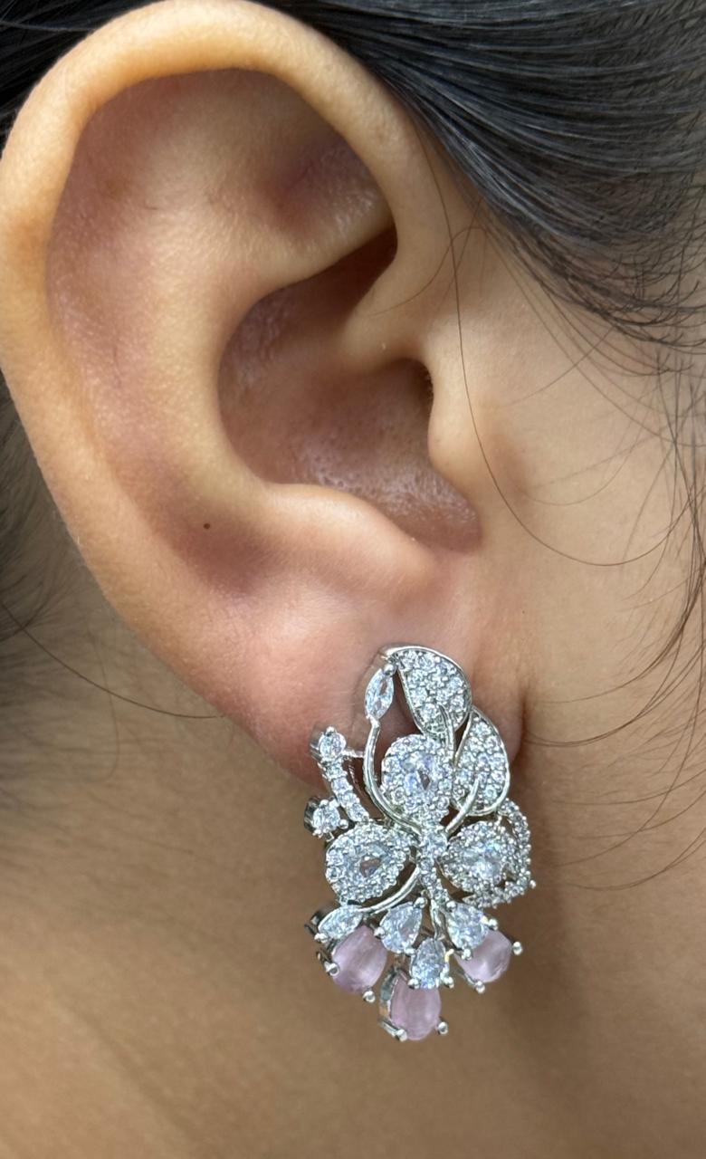 ENTIC MINT PINK AND SILVER CZ STONE EARRING