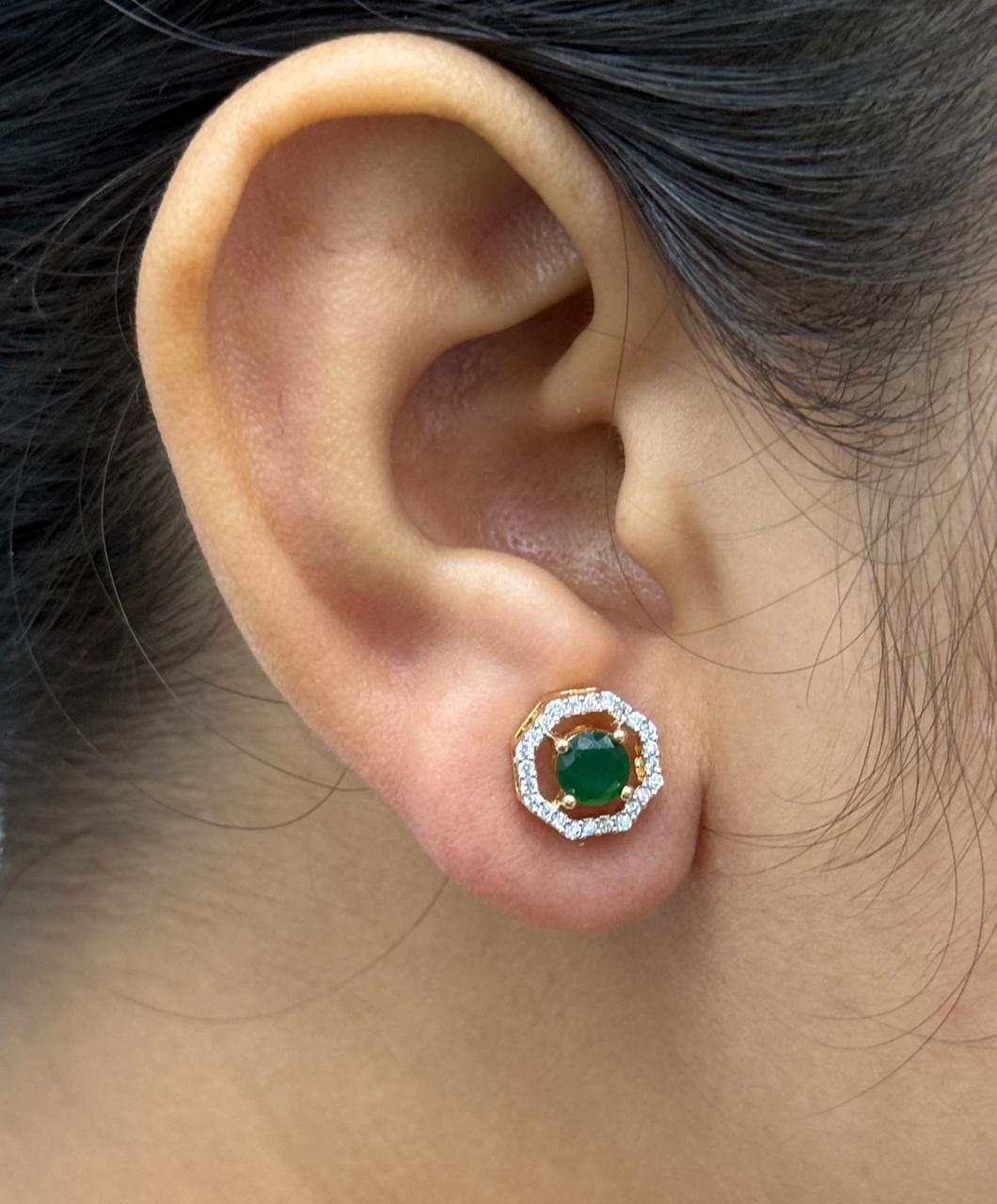 GREEN STONE ROUND SHAPE CZ STONE EARRING