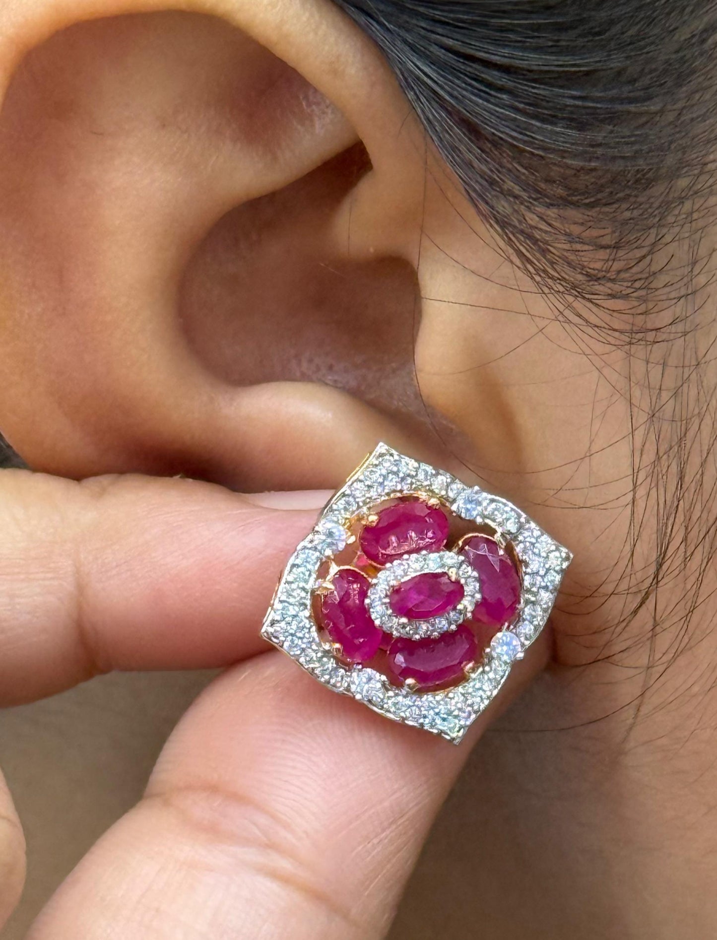 RED AND SILVER SQUARE EARRING