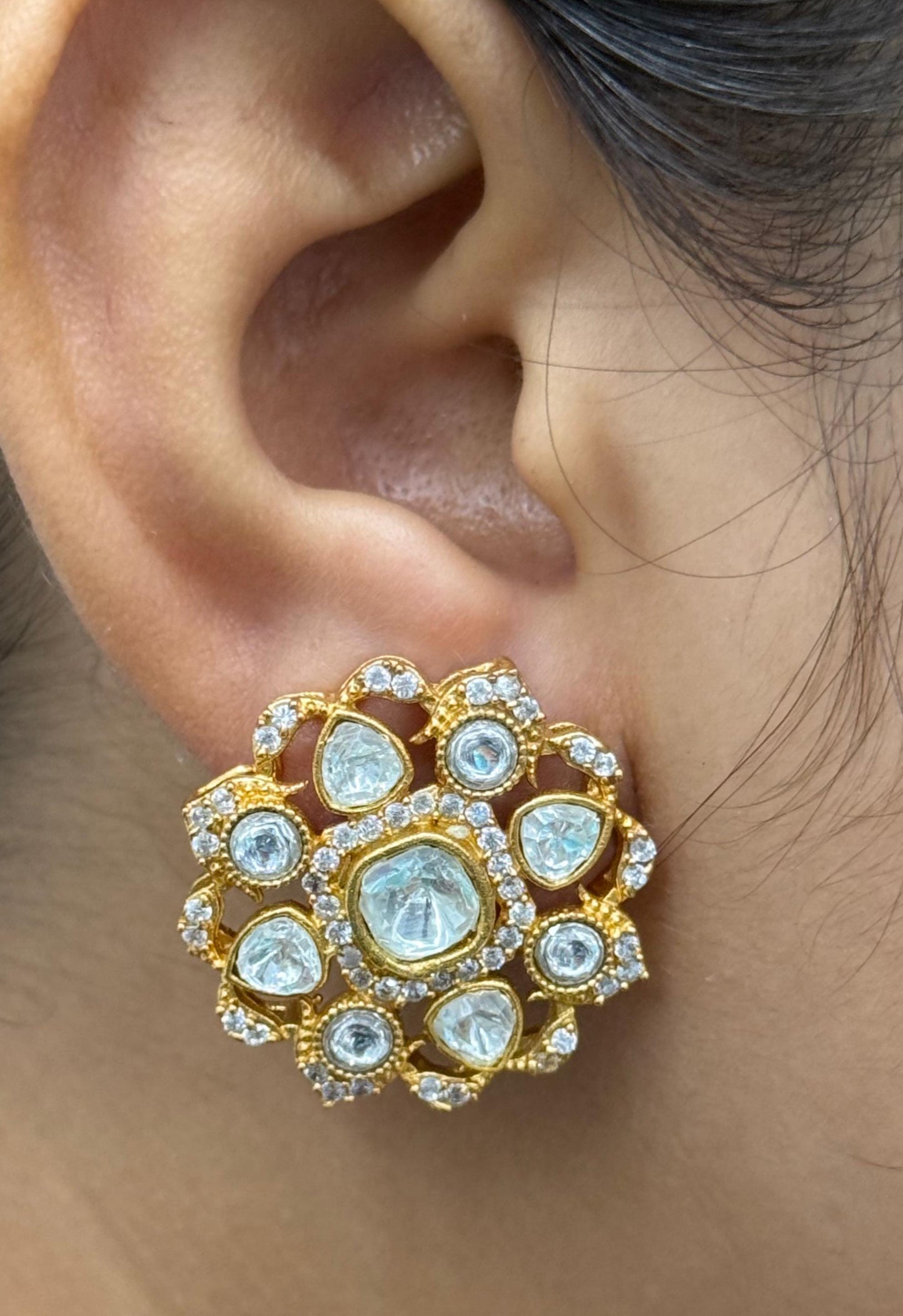 FLOWER ROUND TRADITIONAL KUNDAN EARRING