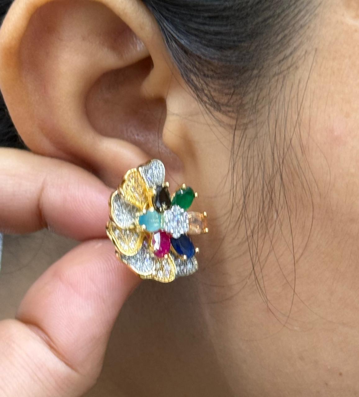 MULTI COLOUR ENTIC GOLDEN CZ STONE EARRING
