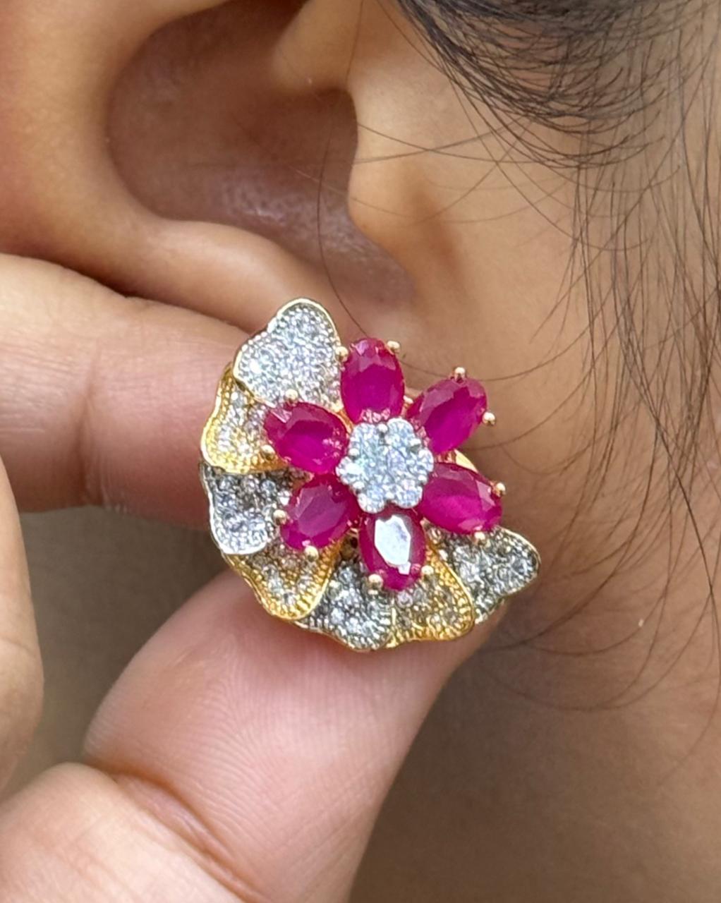 PINK COLOUR ENTIC GOLDEN CZ STONE EARRING