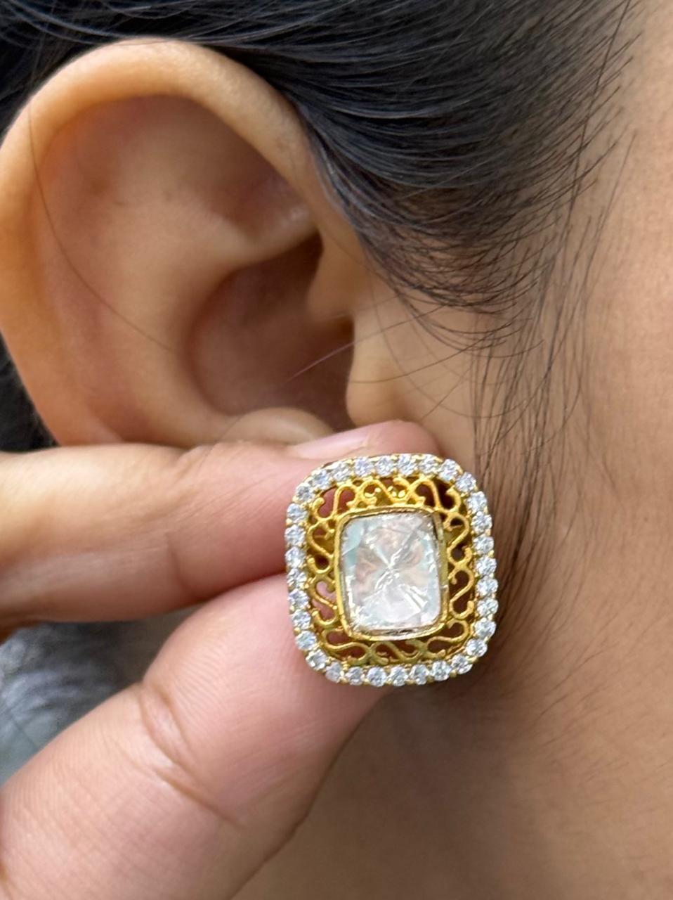 GOLD DIAMOND KUNDAN STUDS FOR WOMEN
