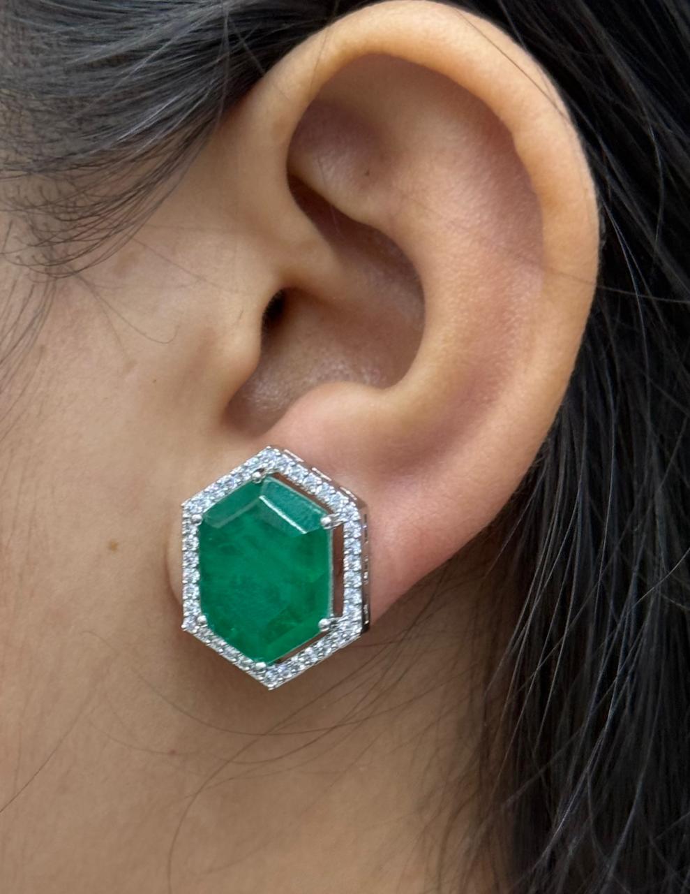 GREEN AND SILVER CZ STONE STUDS