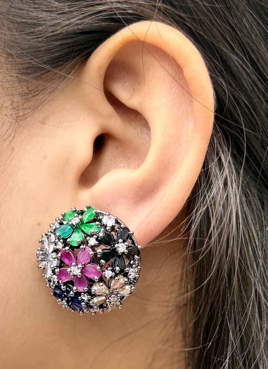 GORGEOUS MULTICOLOUR ROUND CZ STONE EARRING