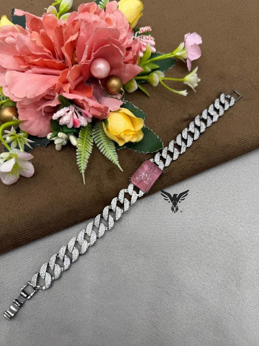 PINK CZ STONE WITH SILVER CHAIN BRACELET FOR WOMEN