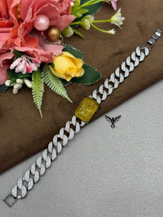 YELLOW CZ STONE WITH SILVER POLISH CHAIN BRACELET FOR WOMEN
