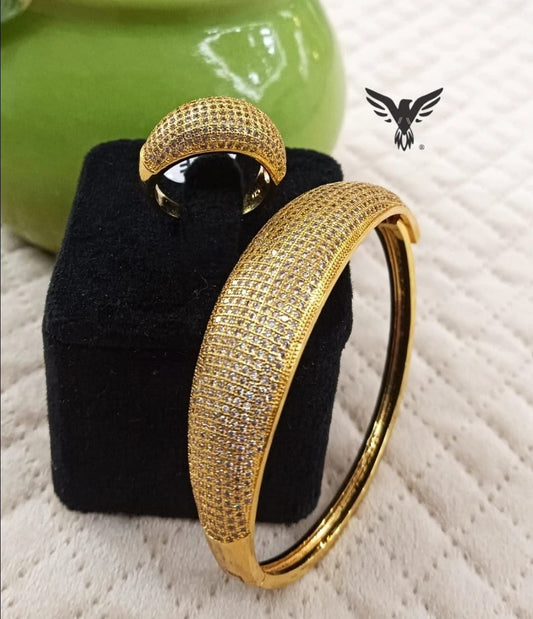 GOLDEN POLISH BRACELET AND RING COMBO FOR WOMEN