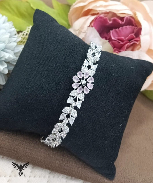 MINT PINK COLOUR WITH SILVER AMERICAN DIAMOND BRACELET