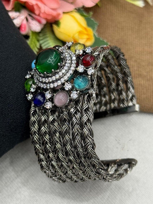 HANDCUFF WITH PREMIUM STONES IN CZ BRACELET FOR WOMEN