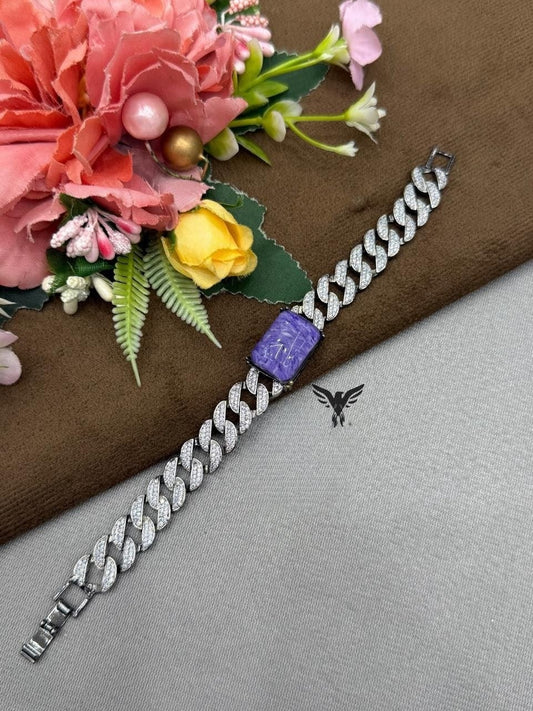 CZ STONE WITH PURPLE COLOUR SILVER CHAIN BRACELET FOR WOMEN