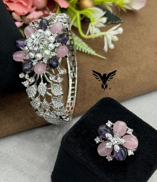 UNIQUE BRACELET WITH CZ STONE RING FOR WOMEN